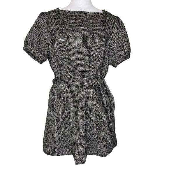 Jennifer Lopez Belted Tweed Knit Mini Dress Black/Tan Classy Button Back XL - Picture 2 of 8